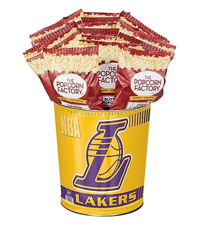Los Angeles Lakers Popcorn Tin with 15 Bags of Popcorn